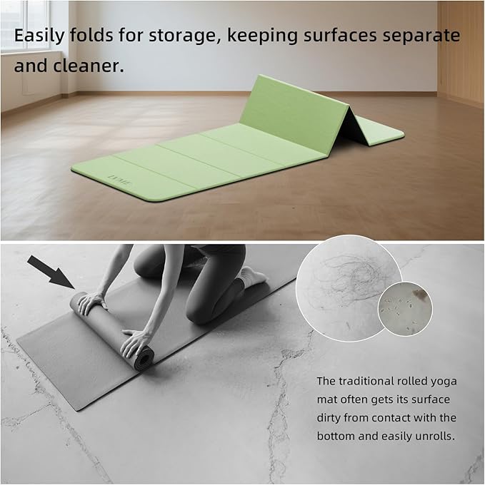 Foldable Yoga Mat 0.32 inches Thick(8mm), SGS Certified POE Material | Non Slip, 71 x 24 inches, Foldable for Travel, Pilates, Camping, Environmental Sports Mat, Odorless