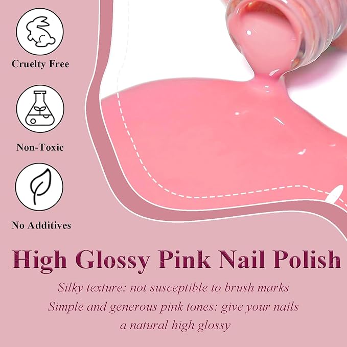 NovaCharm Dark Pink Nail Polish - Air Dry Quick Dry Nail Polish - Long Lasting Nail Varnish - High Glossy Fingernail Polish - Pink Jelly Nail Gel No Need UV Light DIY at Home for Women
