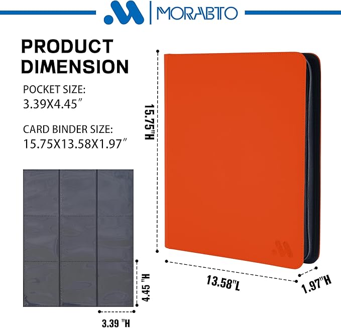 Top Loader Binder, Holds 324 Top Loaders,9 Pocket Top Loader Binders for 3" x 5" Rigid Cards,Top Loader Card Binder for Hard Plastic Top Loaders -Orange
