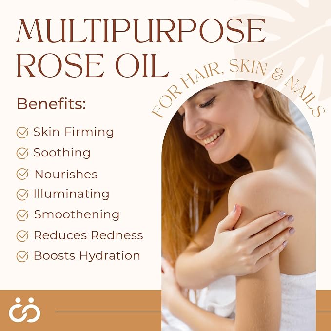USA Made Multipurpose Rose Oil, Moisturizing Hair & Body Oil, Vitamin E Oil with Apricot, Sweet Almond, and Bergamot Essential Oils for Skin, Body & Face Oil for