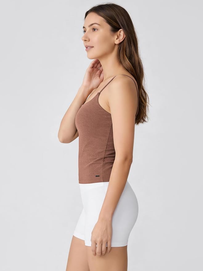 ODODOS Women's Performance Crop Cami Tank with Built-in Bra - Ultra Soft odSTRATUM Tech Spaghetti Straps Yoga Sports Bra
