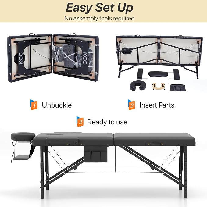 KCC Memory Foam Massage Table Premium Portable Foldable Massage Bed Height Adjustable, 84 Inches Long 28 Inchs Wide Home Salon Spa Bed Tattoo Table with Accessories &Carrying Case, Easy Set Up