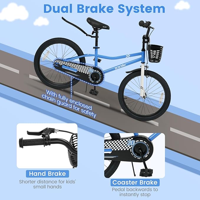 BABY JOY Kids Bike, 12 14 16 18 20 Inch Children Bikes for Boys Girls Teens 3-8 8+ Years w/Training Wheels or Kickstand, Handbrake, Coaster Brake & Removable Basket, Kids Bicycle of Multiple Colors