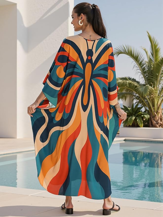 Mumu Dresses for Women Plus Size, Bohemian Kaftan Beach Cover Up Long Maxi Nightgown Soft Loungewear