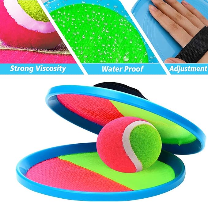 Toss and Catch Ball Set, Outdoor Games, Beach Games for Kids, Toss Ball and Catch Game Set for Kids/Family (6 Paddles, 3 Balls and 1 Storage Bag) (Pink-Green)