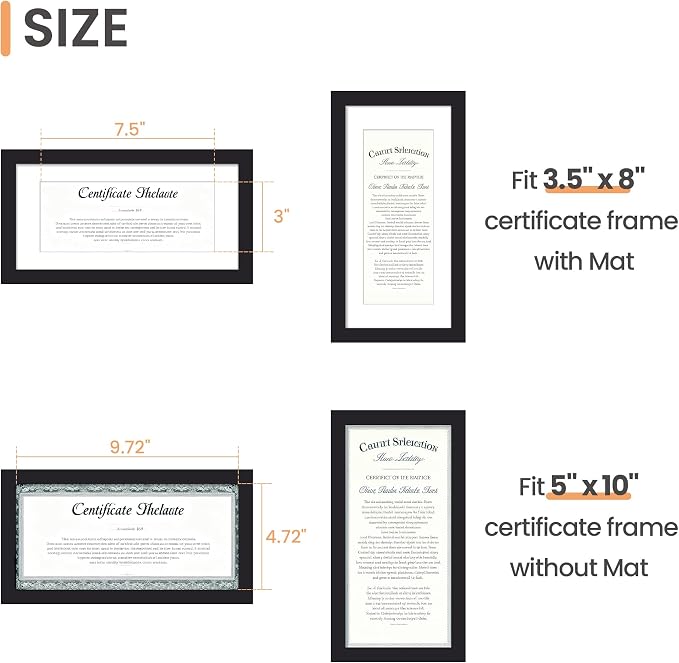 upsimples 5x10 Business License Frame, Display Document 3.5x8 with Mat or 5x10 without, Wall Hanging cosmetology license frame, Black, 1 Pack