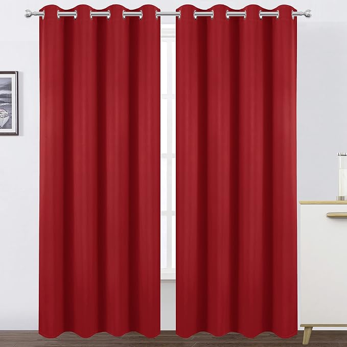 LEMOMO Blackout Curtains 66 x 95 inch/Bright Red Curtains Set of 2 Panels/Thermal Insulated Room Darkening Bedroom Curtains