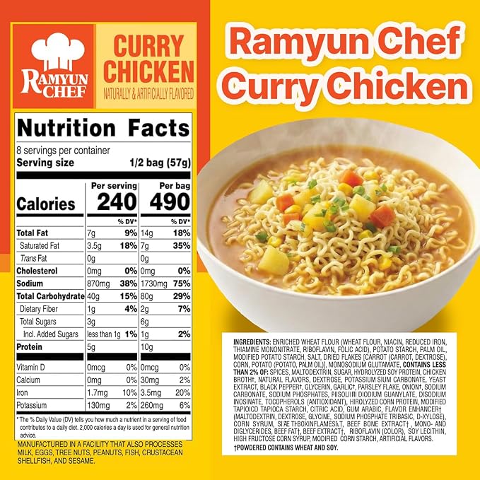 Nongshim Ramyun Chef, Instant Ramyun Noodles with Soup Mix, Curry Chicken, 4.02 Oz (Pack of 4)