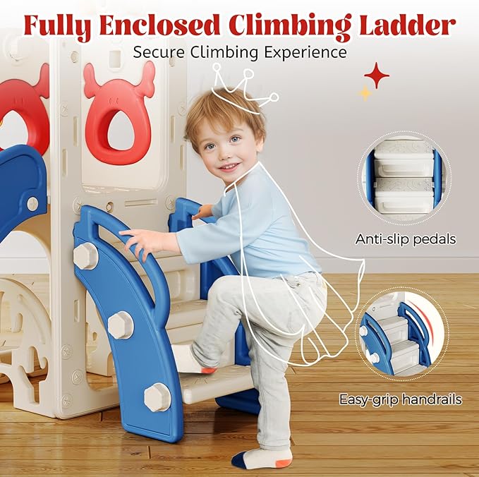 Toddler Slide, 7 in 1 Toddlers Playset Upgrade with Kids Slide Golf Set, Basketball Hoop and Storage Space for Toddler Age 1-3, Backyard Playground Indoor and Outdoor