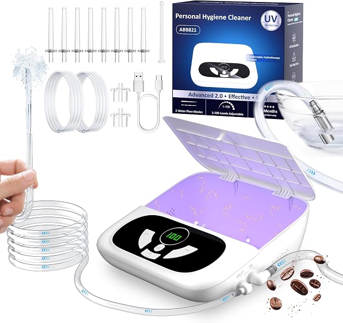Enemas for Colon Cleanse Men and Women, Comfortable Home Wash Electric Enema Kit with Storage Box, 1-100 Adjustable Pressure for Personal&Daily Care, 2 Spray Modes, Dual Nozzles,Gentle Cleansing