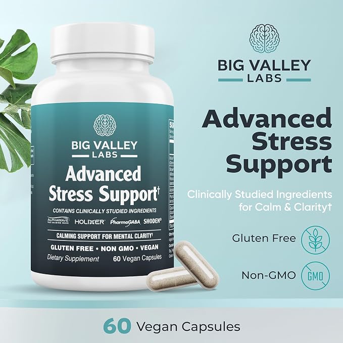 Advanced Stress Support – Holy Basil, Shoden® Ashwagandha, AlphaWave® L-Theanine, PharmaGABA®, Cacao Theobromine – Calm & Clarity Formula – Vegan, Non-GMO, Gluten-Free – 60 Capsules
