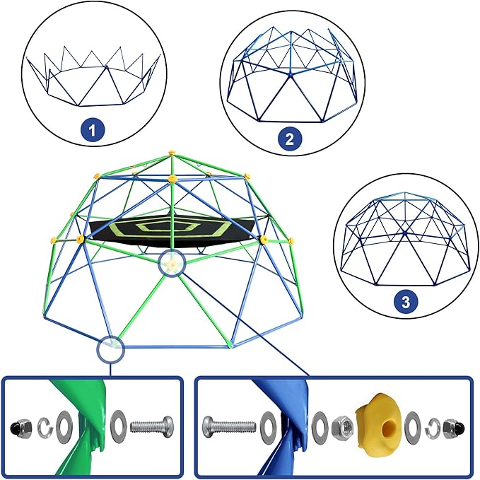 10FT Geometric Dome Climber for Kids 3-12 - Heavy Duty 1000LB Capacity Jungle Gym with Hammock & Climbing Grips, Outdoor Backyard Play Equipment, Easy Assembly