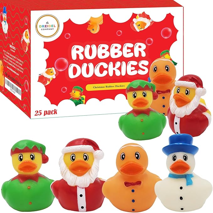 The Dreidel Company 25 Christmas Holiday Rubber Duck Toy Duckies for Kids, Bath Birthday Gifts Baby Showers Summer Beach and Pool Activity, 2" (25-Pack)
