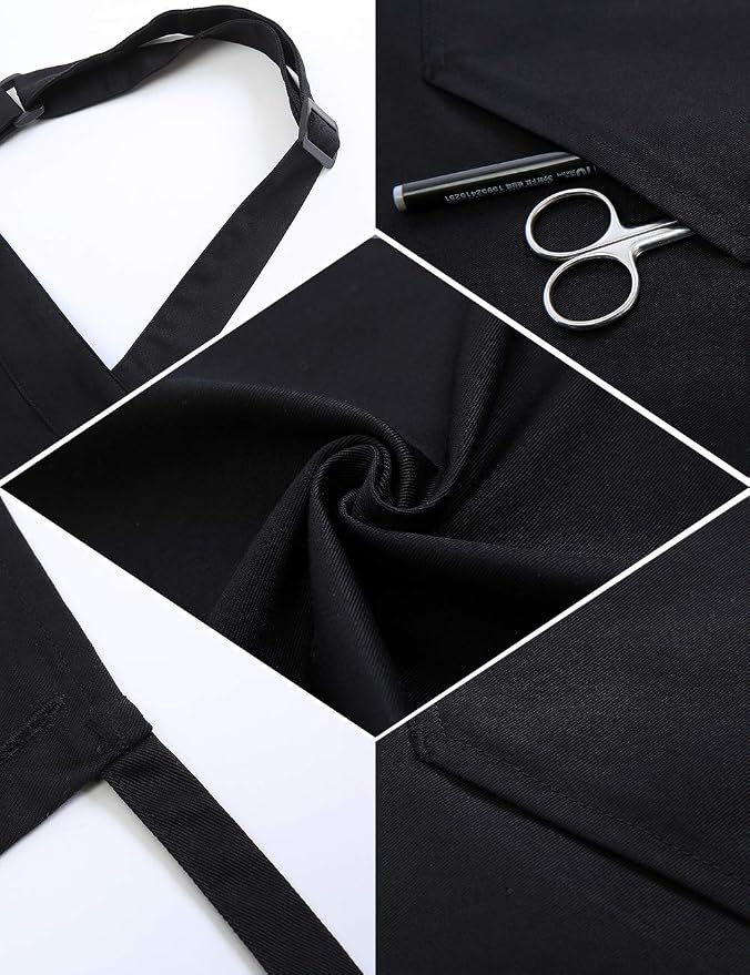 NEWGEM Adjustable Canvas Aprons for Women Men with 2 Pockets - Kitchen Cooking Chef Apron with Neck Strap, Stain Resistant Pinafore for Waitress Barista Restaurant Baking BBQ (Black)
