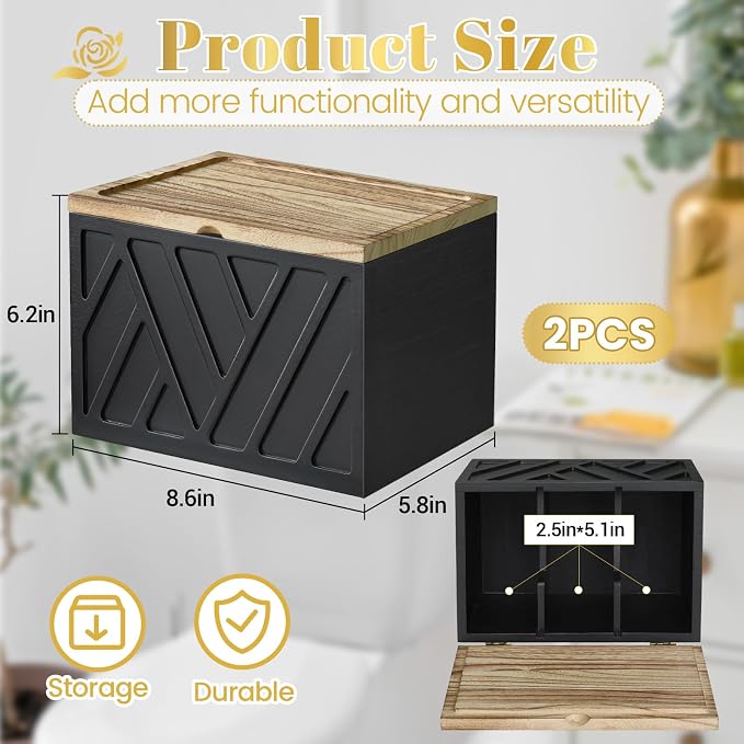 Jorkol 2 PCS White Tampon Holder for Bathroom Decor, Feminine Product Organizer with Lid, Shark Week Tampon Storage, Wood Pad and Tampon Organizer for Toilet Organizer, Bathroom Accessories Box