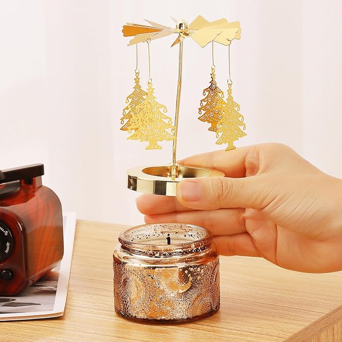 Christmas Tree Rotating Candle, Gifts for Women Mom Daughter Sister Wife | Birthday Gifts for Women Friendship, Unique Scented Candle Gift for Christmas Anniversary Mothers Day