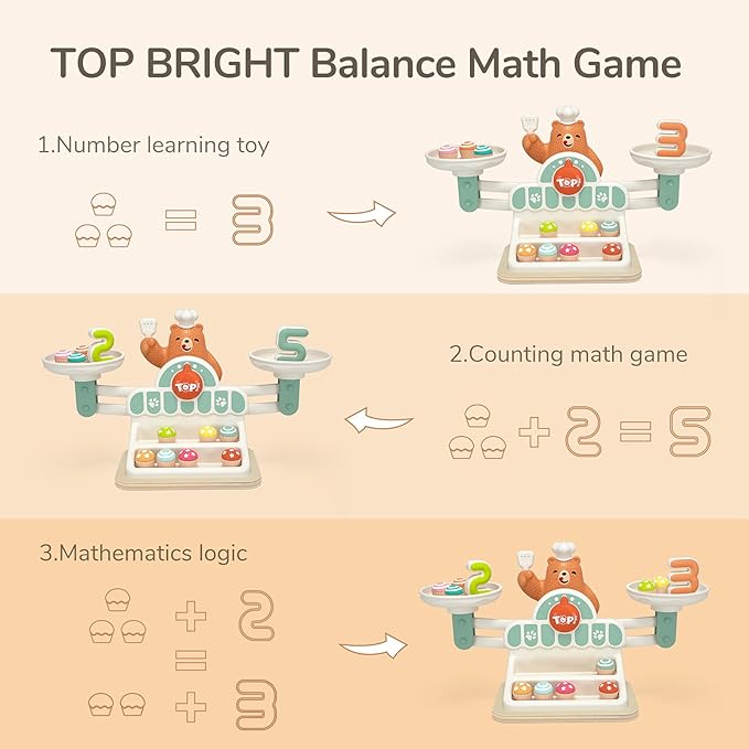 TOP BRIGHT Balance Math Game for Kids - STEM Toys for 3 Year Old Girls Boys Gifts, Balance Counting Toys Educational Kindergarten Preschool Learning Toys for Age 3 4 5