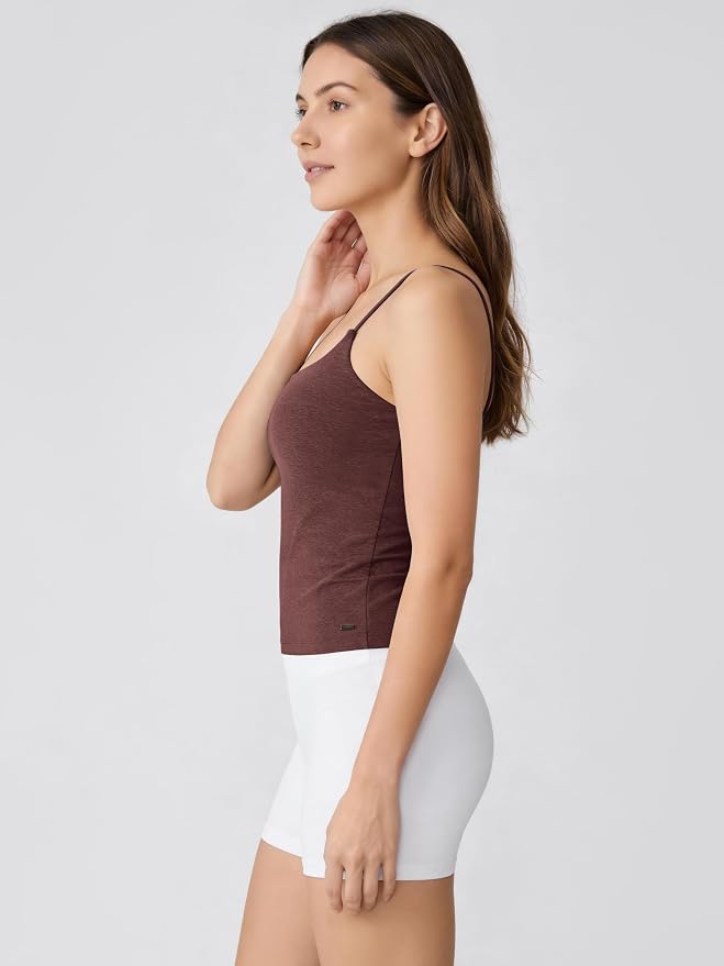 ODODOS Women's Performance Crop Cami Tank with Built-in Bra - Ultra Soft odSTRATUM Tech Spaghetti Straps Yoga Sports Bra