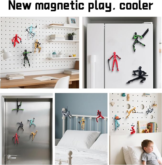 Magnetic Action Figure Set,(Assembly Completed) Model 13 Action Figure Multi-Jointed Movable,Gift Box Packaging, a Great for Loved Ones and Friends. (Magnetic Black)