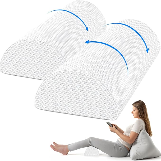 TranquilRelax 2 Pack Knee Pillow for Back Sleeping Memory Foam Half Moon Bolster Pillow for Legs, Under Knee Support, Ankle & Foot Comfort Orthopedic Pillow for Side Sleepers, White