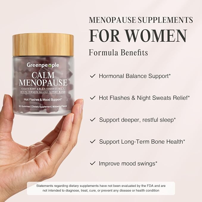 GREENPEOPLE Menopause Supplements for Women Gummies - 16-in-1 Dual Action Menopause Relief W/Black Cohosh, Vitex, Beef Organs for Hormone Balance, Hot Flashes, Night Sweats & Mood, 60 CT (2 Packs)