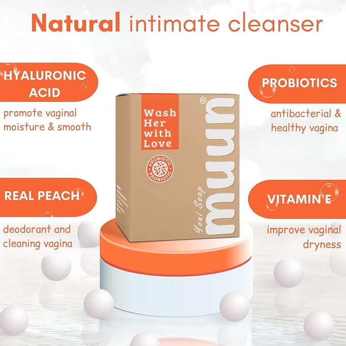 Muun Yoni Soap Bar - Pack 3 Peach pH Balance Natural Ingredients - Gentle Cleansing Formula Eliminates Odor Vaginal Health - Feminine Wash