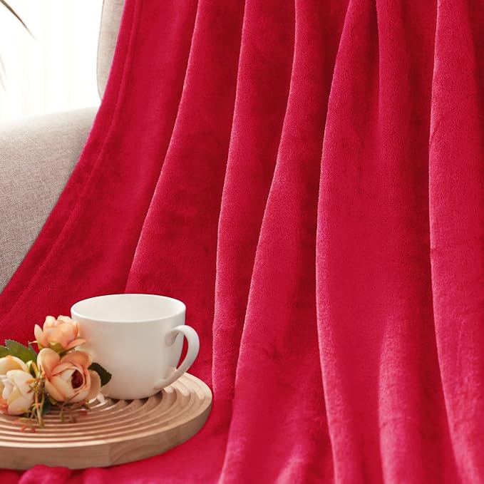 Exclusivo Mezcla Soft Large Fleece Throw Blanket for Couch, Red | 50x70 Inches, Double-Sided Brushed Flannel, Lightweight Plush Cozy Blanket for Home Decor, All Season, Machine Washable