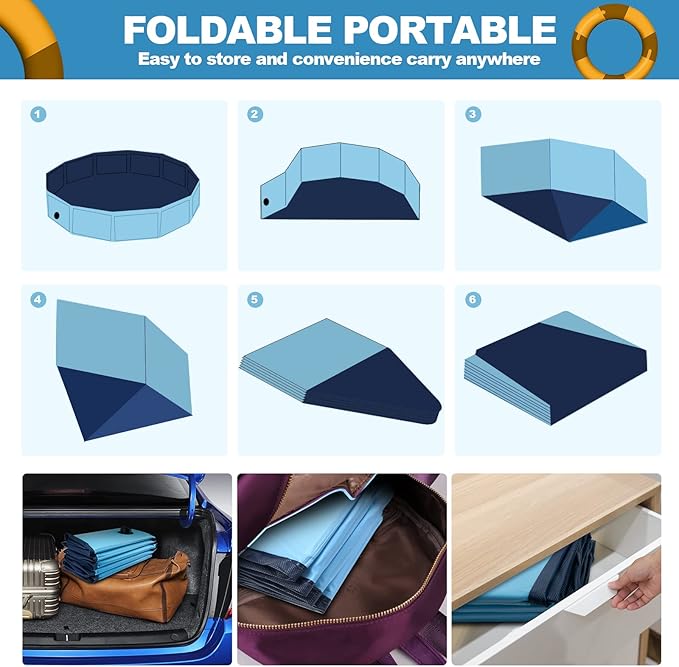 YSJILIDE Portable Dog Pool PVC Pet Swimming Bathtub Collapsible Hard Plastic Pool for Pets to Swim and Bath (M-40"x 12" Blue)