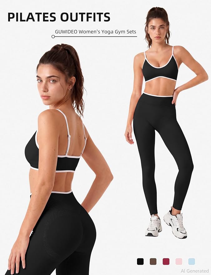 Workout Sets for Women 2 Piece Seamless Color Block Sports Bra Padded Scrunch Butt Lifting Leggings Matching Outfit