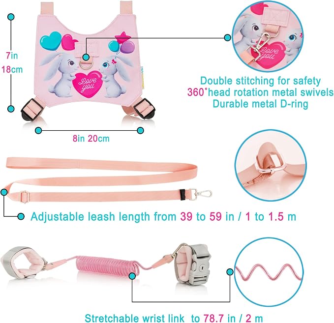 HappyVk Toddler Leash Harness Kid Leash Child Safety Harness Baby Leash Anti Lost Ages 1-4