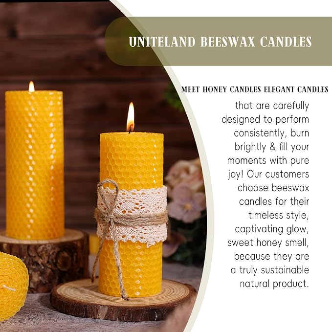 8 Pack Beeswax Pillar Candles, 160 Hours Honeycomb Pure Natural Beeswax Candles for Emergency, Unscented Organic Bees Wax Candle for Home,Prayer,Dripless Smokeless 2x5in