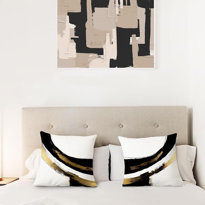 Black White Gold Pillow Covers, Abstract White Black and Gold Pillow Covers 18x18 Set of 2, Modern Black and White Pillow Covers for Couch Bed Living Room