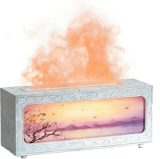 Essential Oil Diffuser 250ml, ITHUGE Fireplace Flame Aromatherapy Humidifier with 7 Color LED Lights, Ultrasonic Quiet Auto Shut-Off Timer for Home Bedroom Office