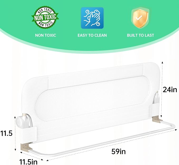 UPGOGO Folding Bed Rail for Toddlers,Baby Bed Rail Guard with Reinforced Anchor Safety System,Fit Bunk,Full Size,Queen,King,Twin(White,59"x23.6")