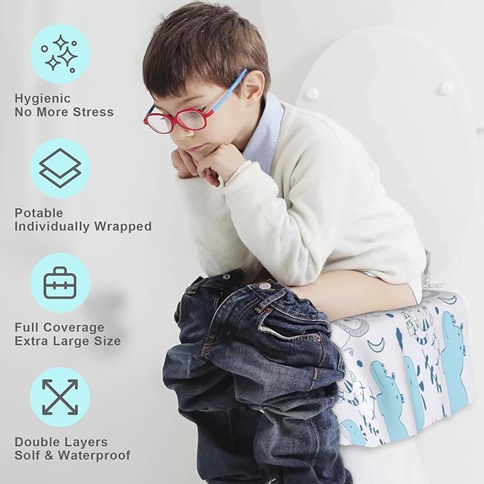 20 Pack Toilet Seat Covers Disposable, Extra Large Toilet Potty Covers for Kids & Adults, Individually Wrapped - Travel Essential, Toddler Potty Training for Trip, Airplane Public Restroom (Animal-A)