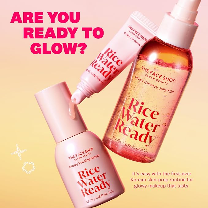 THE FACE SHOP Rice Water Ready Glowy Glazing Serum, Hydrating Glow Serum & Primer in one, Korean Skin Care, Skin Prep for Makeup with Peptides, Hydrating & Boosts Radiance