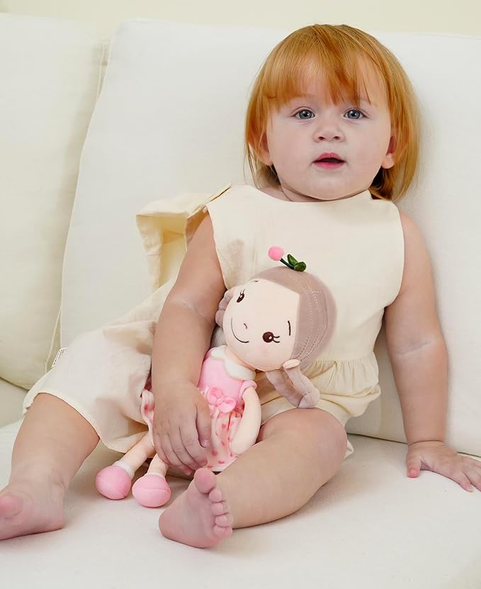 Soft Plush Baby Doll for Girls (12") - My First Baby Doll Gift for Girls, Toddlers & Infants, Machine Washable Rag Doll Toy - Cherry Girl