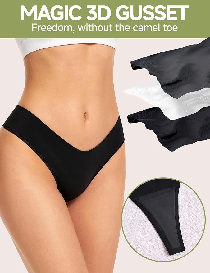 Seamless Thongs for Women No Show G-String Thong Breathable Cotton Panty Liners Underwear for Yoga Workout Gym