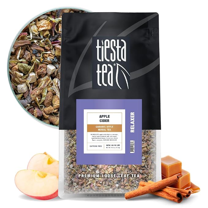 Tiesta Tea - Apple Cider, Loose Leaf, Caramel Apple Herbal Tea, Non-Caffeinated Herbal Blend, Make Hot or Iced, Brews Up to 140-200 Cups, 16 oz Resealable Bulk Pouch