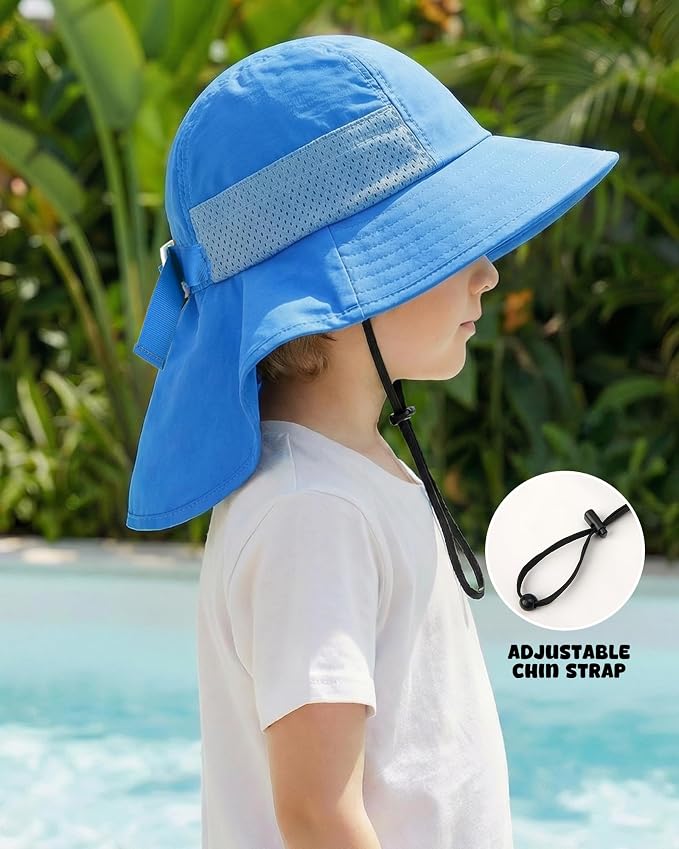 Toddler Baby Sun Hat Kids Summer Beach Essentials Adjustable Beach Hats with Bucket Wide Brim for Boys Girls Age 0-14 Years