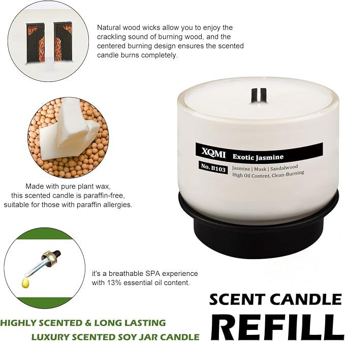 Smart Scented Candle Replaceable Refill with smart chip, Exotic Jasmine, 4.25oz Large Jar with up to 35 Hour Burn, Giftable