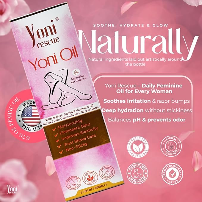 Yoni Oil For Women | Made in USA with Apricot, Jojoba, Vitamin E oil | Daily Moisturizing All Natural Feminine care Oil for Dark Spots, Ingrown Hair | pH Balance | Eliminates Odor | 6.76 oz | Vanilla