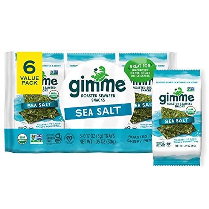 Gimme 6 CT Sea Salt Organic Roasted Seaweed Snacks, 5g, 0.17oz