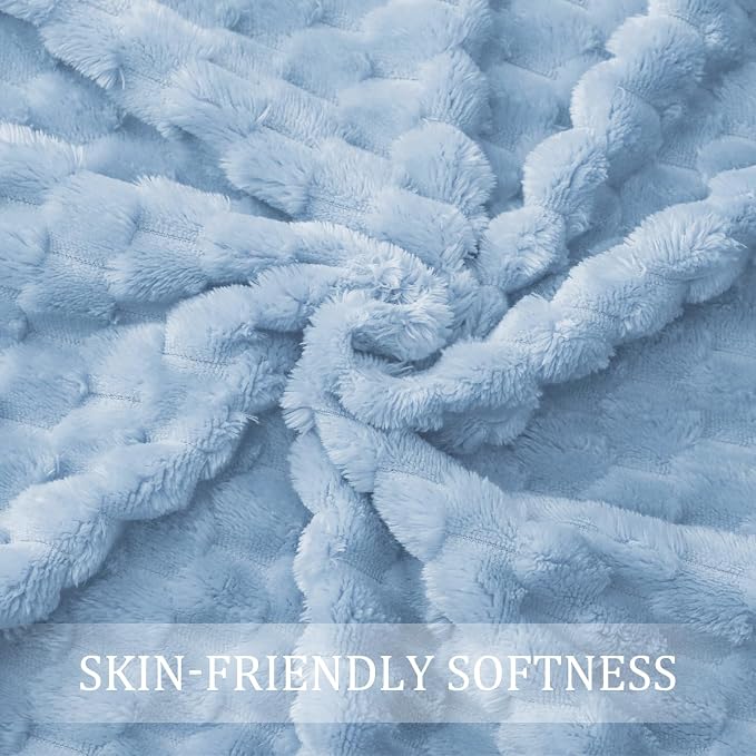 Exclusivo Mezcla 3D Fleece Queen Size Blanket for Bed, Stone Blue | Extra Soft Fuzzy Plush Lightweight Bed Blankets, Cozy Fluffy Decorative Blankets for All Seasons, 90x90 Inches