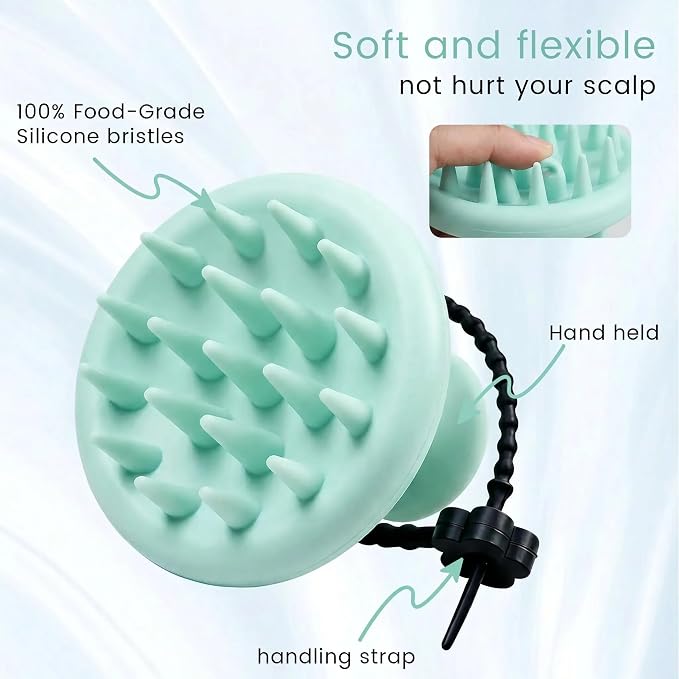 100% Silicone Scalp Massager,Scalp Scrubber for Hair Growth,Mint Green | 1 PCS Gift Box,2 Seamless Hair Clips Included,Soft-touch Grip,Quick lathering,Anti-Dandruff, Wet & Dry Use for All Hair Types