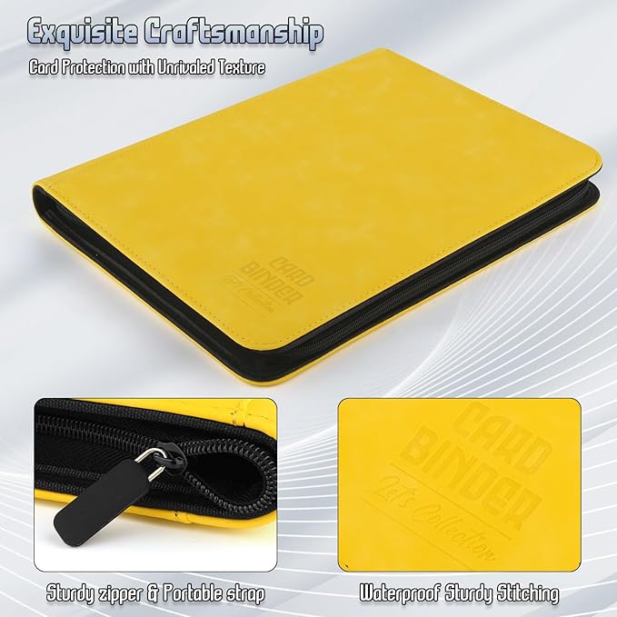 Trading Card Binder, Premium 9 Pocket Double Sided 540 Pocket PU Card Collection Binder, Collectible Trading Card Albums for MTG, TCG, Sport Card, Game Cards (Yellow)
