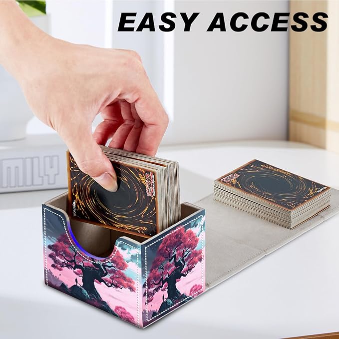 DEGDFSGRCard Game Storage Box for TCG MTG Commander Deck Box Organizer Trading Card CaseMagnetic Closure Creative Pattern Up to 200 Cards, A Large Tree In Pink