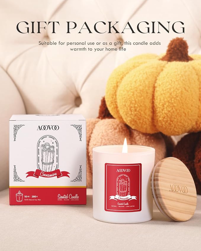 AOOVOO Apple Cinnamon Scented Candles for Women - Aromatherapy Candle with Crystals Inside, 10oz Soy Candles for Home Scented, Birthday Gifts Christmas Candle for Mom Women