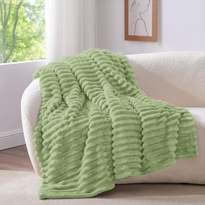 BEDELITE Striped Fleece Throw Blanket, Sage Green, 50"x60" | 300GSM Microfiber Fleece, Soft Cozy, Lightweight Warm, Double-Sided Plush, Machine Washable, Gift, Room Decor, for Couch Sofa