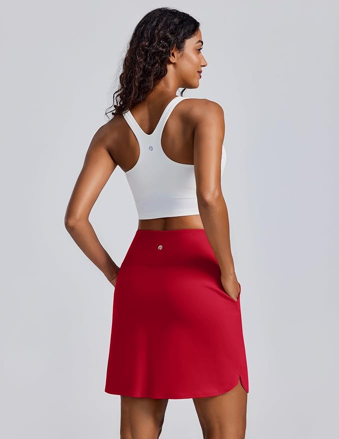 PINSPARK 18" Skorts for Woman Above Knee Length Golf Skirts 3 Pockets | High Waist, Built in Shorts, UV Protection, 4-Way Stretch, Soft, Dolphin Hem, Athletic, Tennis, Pickleabll, Casual